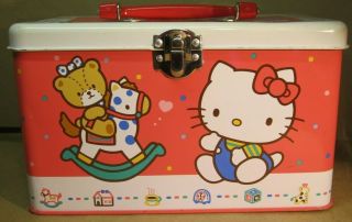 Sanrio Hello Kitty Pink Tin Treasure/lunch Box With Art 1976 - 1988