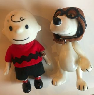 Vintage 1966 Snoopy Flying Ace & Charlie Brown Peanuts Boucher Pocket Dolls