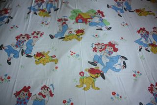 Vintage Raggedy Ann Flat Bed Sheet Andy Raggedy Dog 78 X 66 Inches