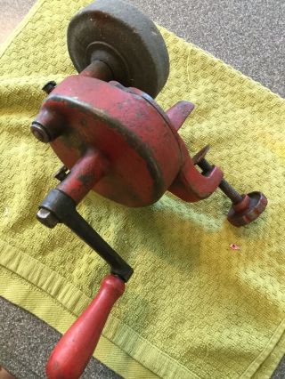 Antique General Hand Crank Bench Mount Tool Grinder / Sharpener W / Stone