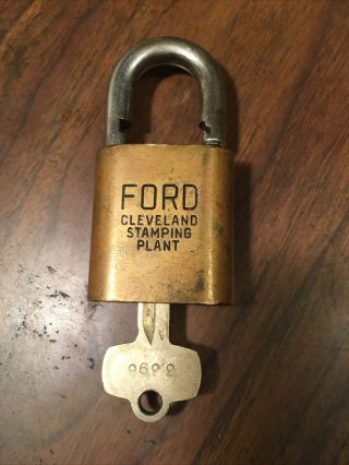 Vintage Brass Lock&key Embossed “ford Cleveland Stamping Plant” Best Lock Co.  Wo