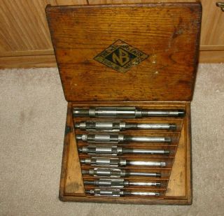 Antique Britain Tool Mfg Co Adjustable Reamer Set Tool Set W/ Wooden Box