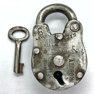 Authentic Antique Lock & Key Padlock - Ca.  1800’s India - White Metal Old Tool B
