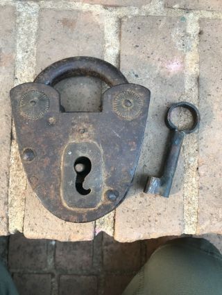 Large Antique Forged Padlock With Key