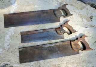 Three (3) Antique English Back Saws - Moulson,  Halsted,  Thompson Griffin Beilby