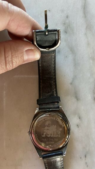 Vintage FELIX the Cat Black Fossil Leather Watch 3