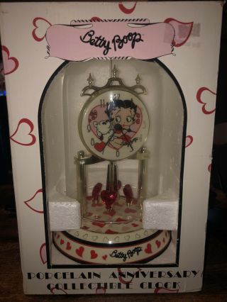 Betty Boop Porcelain Anniversay Clock 2009 Glass Dome