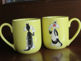 2 Large Vtg Sylvester Tweetie Bird Mugs 14oz Warner Brothers Studio Looney Tunes