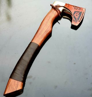 " High Carbon Steel " Hand Forged Viking Axe With Wood Handle And Custom Sheath.