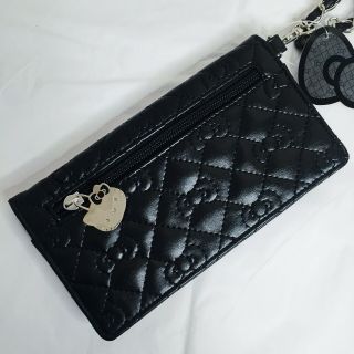 NWT Sanrio Hello Kitty Black Faux Leather Wallet Quilted Embroidered Classic 3