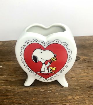 Vintage Peanuts Snoopy & Woodstock Heart Ceramic Vase