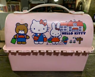 Rare Vintage Hello Kitty Pink Plastic Lunch Box