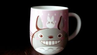 Fat Pink Gray Totoro And Dust Bunny 12 Oz.  Mug 4.  25 " H X 4 " Base Diameter