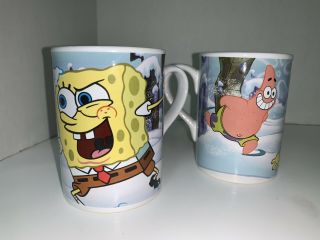 Spongebob Squarepants & Patrick Snow Ball Fight Coffee Cup Mug Set 2007 Viacom