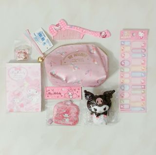 Sanrio My Melody 7pc Set Cosmetics Bag,  Luggage Tag,  Name Tag Sticker,  Keycha