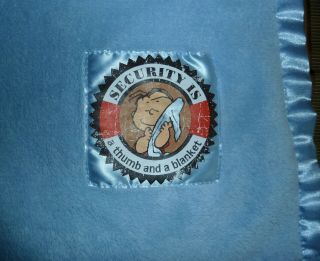 Peanuts Gang,  " Security Is A Thumb And A Blanket " Linus Baby Blue,  Satin Trim