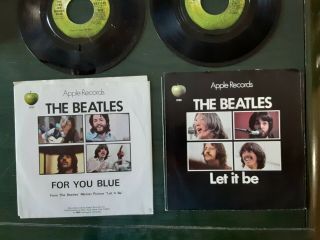 2 Apple Records The Beatles 45 Rpm Let It Be And For You Blue