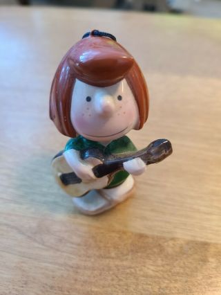 Vintage 1966 Peanuts Peppermint Patty Ceramic Christmas Ornament Playing Guitar