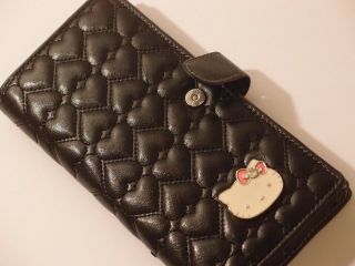 Hello Kitty Quilted Black Wallet With White & Pink Hello Kitty -