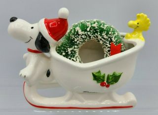 Vintage 1972 Peanuts Snoopy & Woodstock Christmas Sleigh Planter Dish - Japan