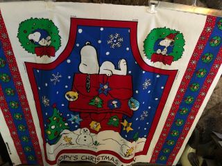 Vintage Peanuts Snoopy Woodstock Christmas Apron Concord Fabric Panel Uncut
