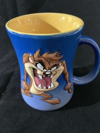 2001 Looney Tunes Warner Bros.  3d Tazmanian Devil Coffee Mug Cup Blue & @&