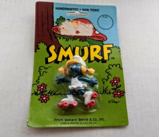 Vtg Roller Skate Smurfette Smurf Handpainted Schleich Peyo Wallace Berrie 1982