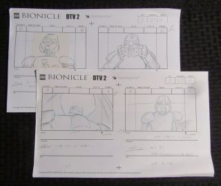 2003 Lego Bionicle Dtv2 14x8.  5 " Pencil Storyboard Art Sc - 9/10 Pgs 10 & 11