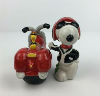 Snoopy Joe Cool & Woodstock Salt Pepper Shakers Motorcycle Magnetic Westland