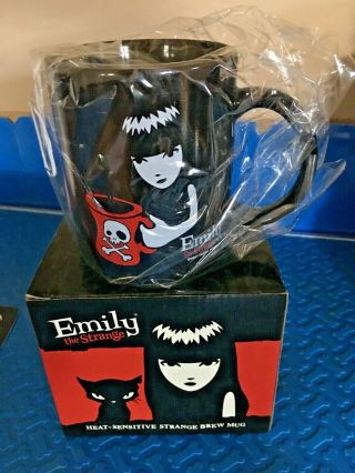 Rare Emily The Strange 2005 " Strange Brew " Skull & Bones Bad Kitty Ghost Mug
