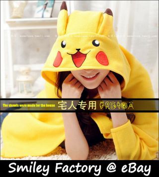 Cute Pokemon Pikachu Warm Plush Cosplay Hooded Shawl Cape Wrap Cloak Blanket