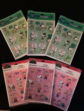 6 Packages Vintage Snoopy Peanuts Stickers - St Pat’s & Valentines Day Nip