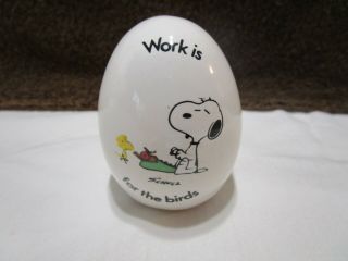 Vintage Snoopy 1965 Work Is For The Birds Ceramic Egg