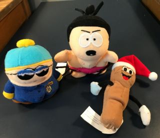 3 South Park Mini Plush Zippered Change Purse Cartman Sumo Mr Hankey Christmas