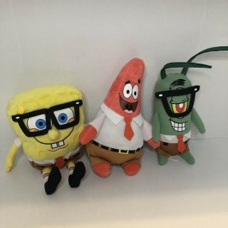 Sponge Bob Square Pants,  Plankton,  Patrick Plush Office Smarty Pants W/glasses
