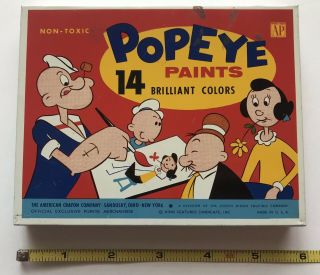 1965 Vintage Tin Popeye 14 Paints Set - The American Crayon Company No.  1414