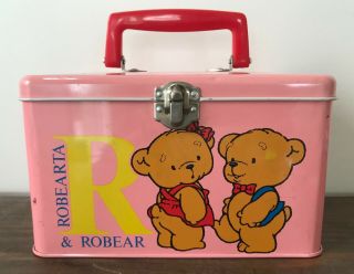 Rare Vintage Sanrio 1985 Robear & Robearta Bears Metal Tin Box Carrying Case