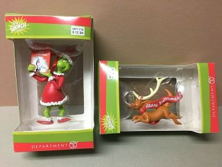 Dept 56 The Grinch Stole Christmas & Max Reindeer Dog Merry Grinchmas Ornaments