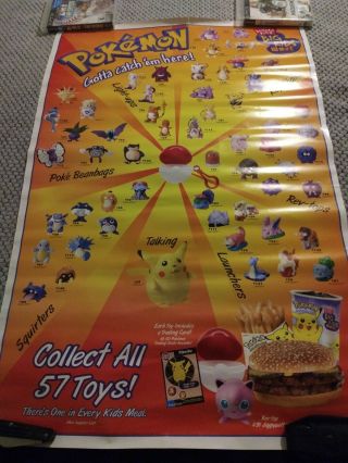Vintage Burger King 1999 Pokemon Toy Promotional Poster 22 " X33 "
