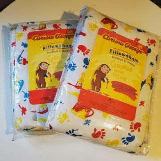 Vintage Curious George Pillowsham Pillowcase Set - Paint Brush Primary Colors