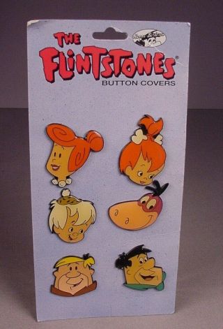 Vintage The Flintstones Cartoon Tv Show 6 Metal Button Covers Nrfc Moc Novelty
