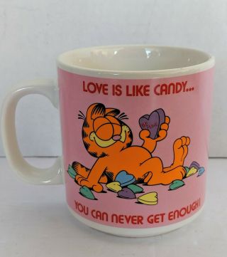 Vtg 1978 Garfield Ceramic Coffee Cup Mug Jim Davis Enesco Love Is Like Candy