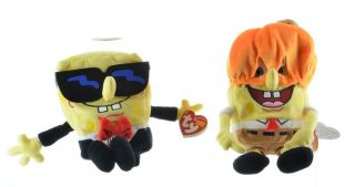 Ty Beanie Babies Spongebob Tuxedo Pants & Pumpkin Mask Plush With Tags
