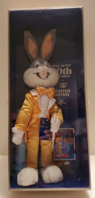 Vintage 24k Company Bugs Bunny 50th Birthday Limited Edition Plush Nib 1990