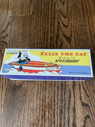 Vintage Collectible Schylling " Felix The Cat " Wind - Up Metal Tin Speedboat