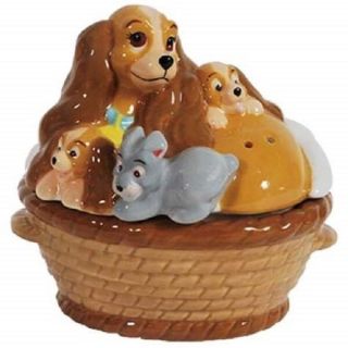 Disney Lady And Tramp Dog With Puppies Magnetic Salt And Pepper Shaker Set