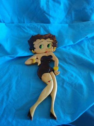 Betty Boop Carved Wood Lacquered Wall Plaque.