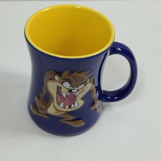 2001 Looney Tunes Warner Bros.  3d Taz Tasmanian Devil Coffee Mug Cup Blue
