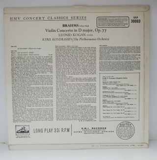 LEONID KOGAN - Brahms Violin Concerto PO Kondrashin Vinyl LP Ex SXLP 30063 EMI 2