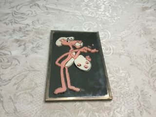 Vintage Pink Panther Wall Mirror Painter Artist W/ Palette Silver Frame 4 X 6